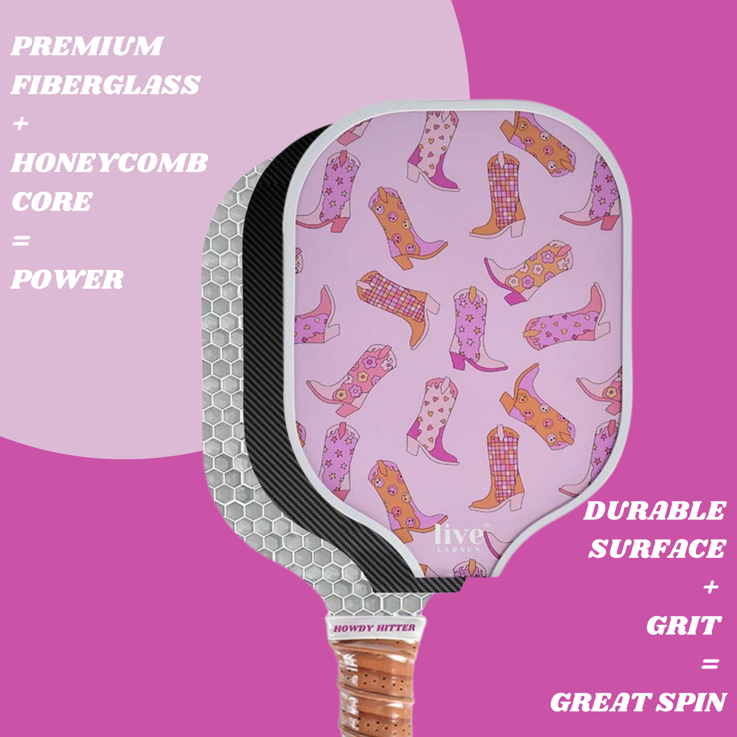 The Howdy Hitter: Premium Fiberglass Honeycomb Core Pickleball Paddle